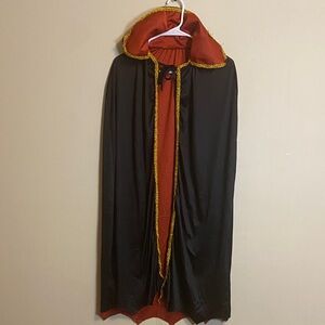 Enchanting Black and Red Kids Costume Cape with Gold Trim